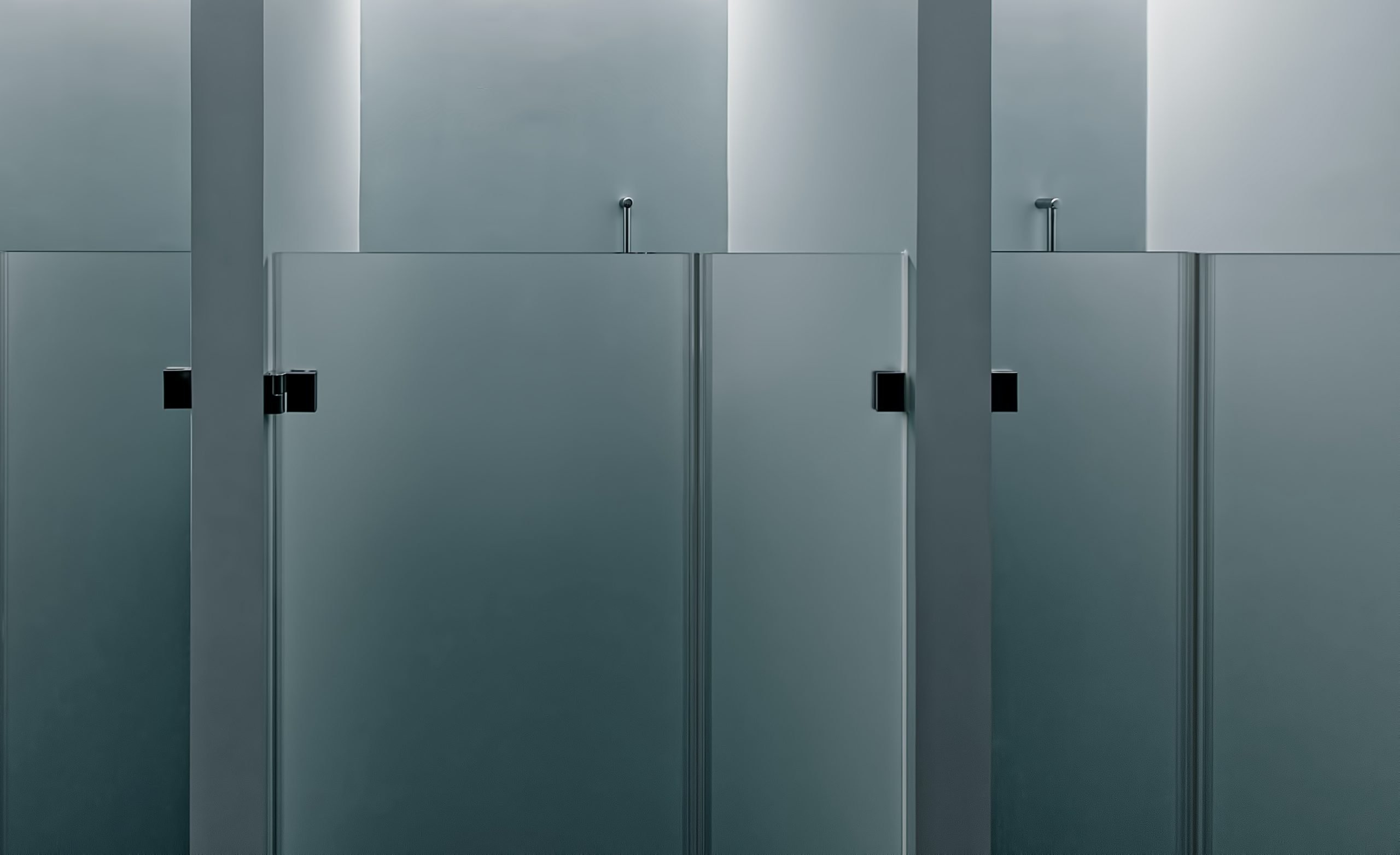 Multiple Bathroom Stall Glass Doors